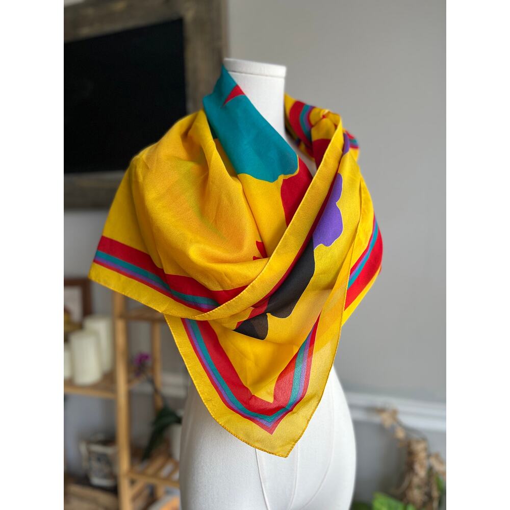 Vintage 90s Oversize Neck Scarf Bold Abstract Floral Extra Large